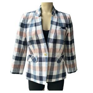 Veronica Beard Blazer Jacket Schoolboy Blue Pink Plaid Stand‎ Collar Dickey Sz 2